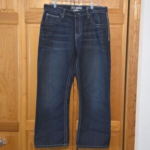 BKE Tyler Jeans Men 34R Bootcut Pockets Fashion Thick Stitch Y2K